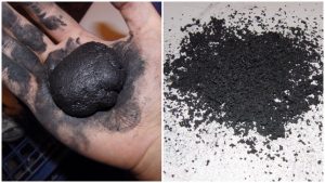 Corned gunpowder made by wet grinding. Source. 