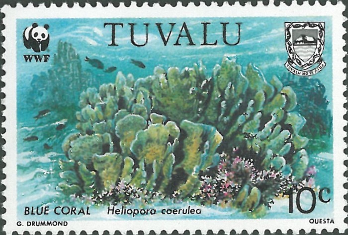 Tuvalu's stamp featuring the WWF and Coral themes. 