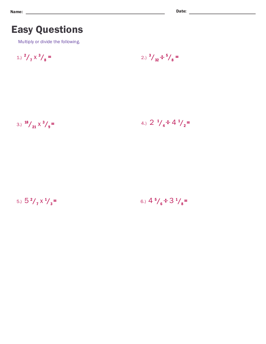 Multiplication And Division Of Fractions Worksheets Doc