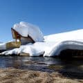 snow drift, snow drift on building, snow and water