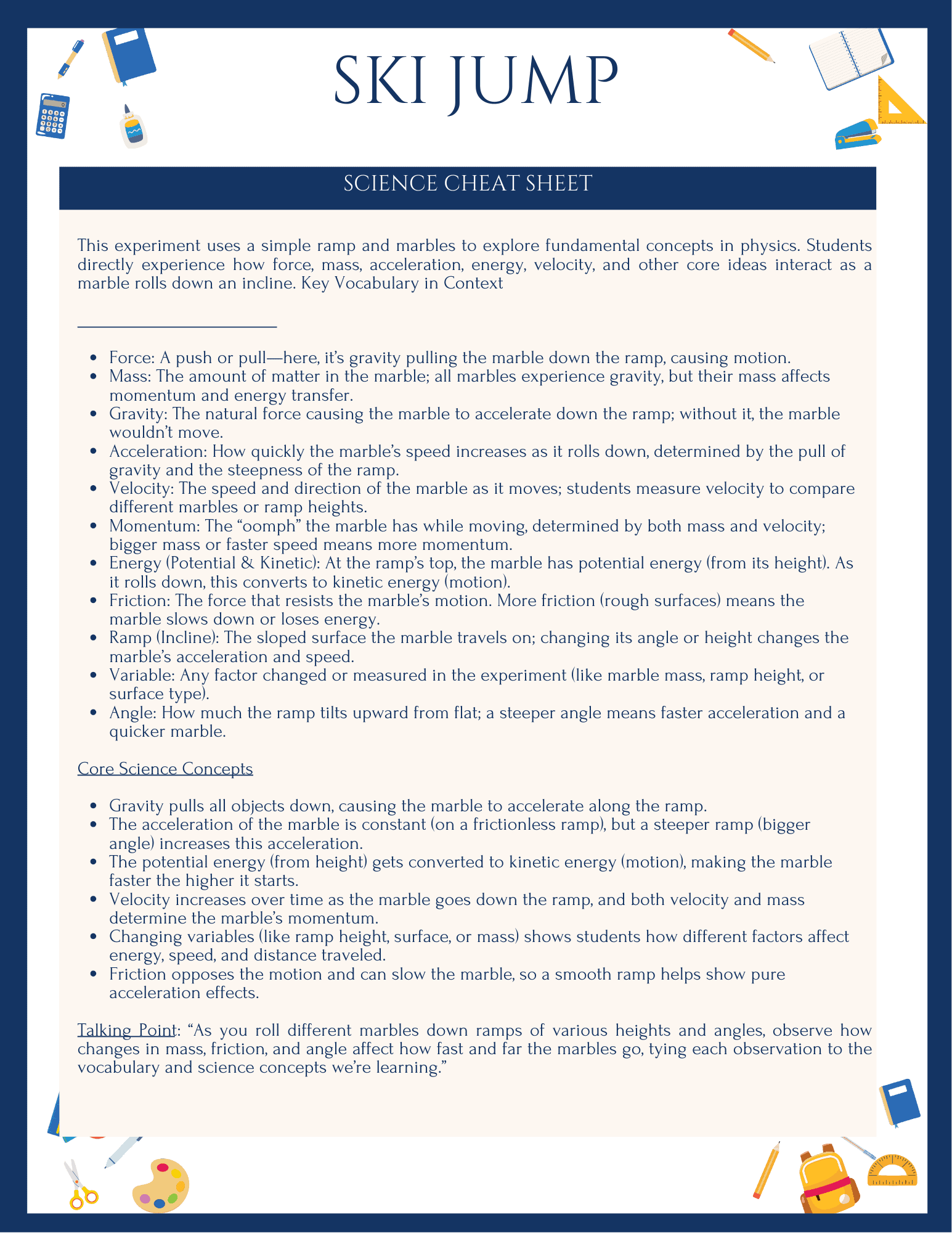 Ski Jump Physics: Marble Ramp STEM Lesson (with Vocabulary Flash Cards) - Image 6