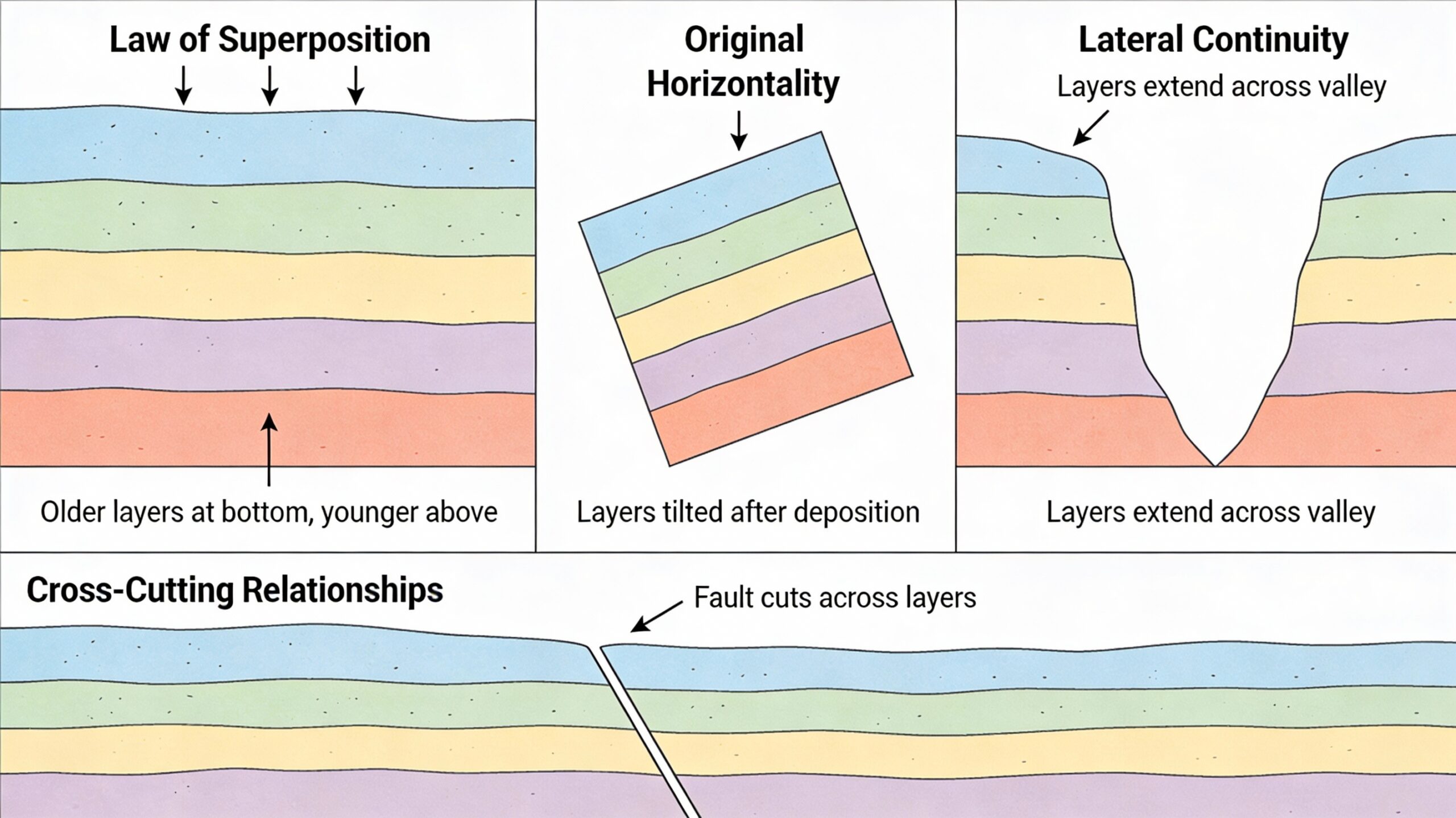 Illustration of a few stratigraphic principles. 