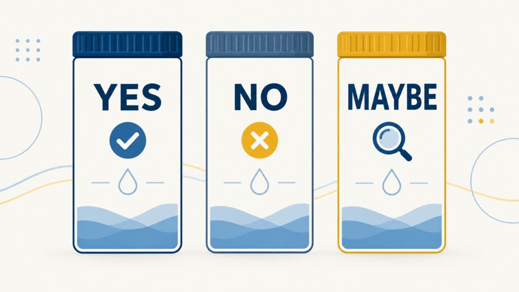 Three evidence categories labeled Yes, No, and Maybe, with symbols for confirmation, rejection, and further investigation.